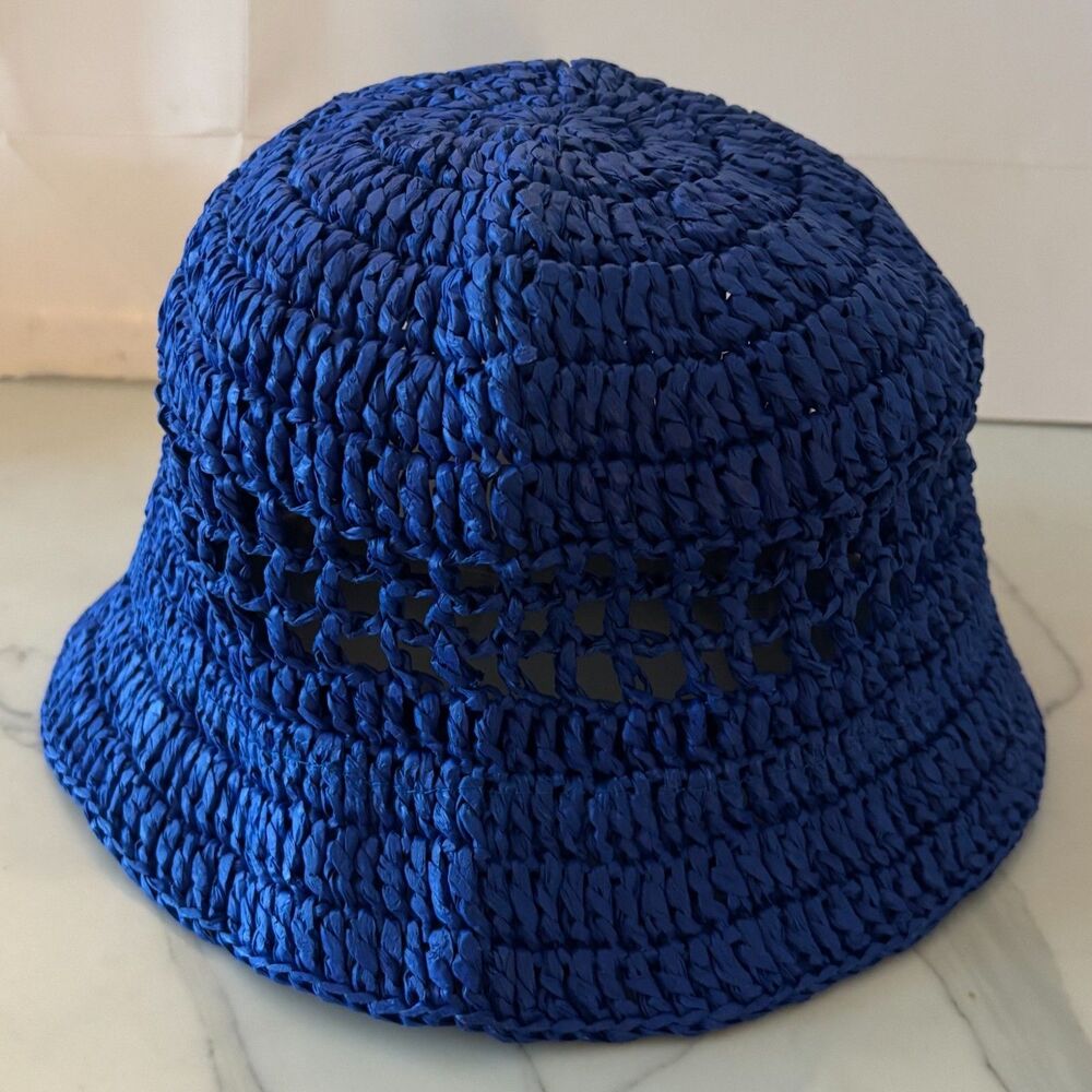 H&M Blue Woven Bucket Hat Flapper Style Beach Summer Size Medium NEW WITH TAGS